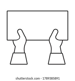 hands humans with protest square banner line style icon vector illustration design