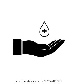 Hands Hygiene-Linie Symbol. Lassen Sie mit der medizinischen Umrisslinie fallen. Symbolarm. Vektorillustration. Ein Tropfen Antiseptika und Desinfektionsmittel.