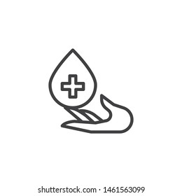 Hands hygiene line icon. linear style sign for mobile concept and web design. Drop with medical cross outline vector icon. Symbol, logo illustration. Vector graphics