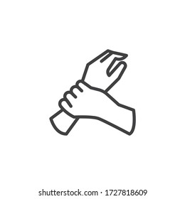 Hands Hygiene Line Symbol. Linearzeichen für mobiles Konzept und Webdesign. Hands Waschen Schritt Umrandung Vektor-Symbol. Präventivsymbol für Coronavirus, Logo-Abbildung. Vektorgrafik