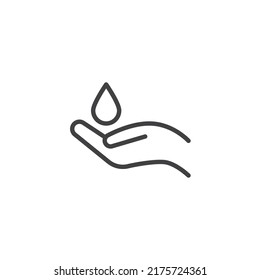 Hands hygiene line icon. linear style sign for mobile concept and web design. Hand and water drop outline vector icon. Symbol, logo illustration. Vector graphics