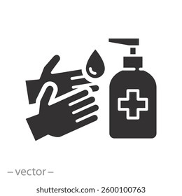 hands hygiene, washing hand icon, sanitizer gel, liquid soap bottle, flat vector illustration