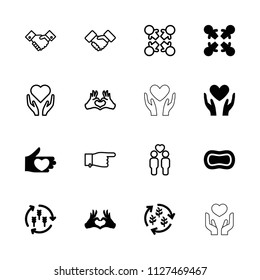 Hands icon. collection of 16 hands filled and outline icons such as harvest, roundelay, heart tag, pointing, hand with heart. editable hands icons for web and mobile.