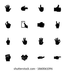 Hands icon - Expand to any size - Change to any colour. Perfect Flat Vector Contains such Icons as horns gesture, victory, hold smartphone, handshake, fist, thumbs up, fuck finger, cursor, enlarge