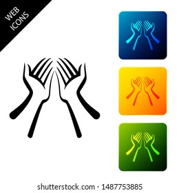 Hands icon isolated on white background. Set icons colorful square buttons. Vector Illustration