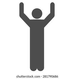 Hands up icon from Man Poses Set. Style: monochrome gray icons, rounded corners, white background.