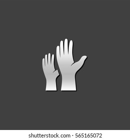 Hands icon in metallic grey color style. Family care kids parents