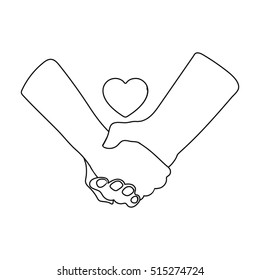 Hands icon in outline style isolated on white background. Romantic symbol stock vector illustration.
