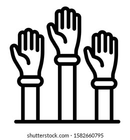 Hands up icon. Outline hands up vector icon for web design isolated on white background