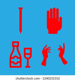 hands icon set about champagne, nail and hand vector set