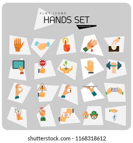 Hands icon set. Handshake, fist up, coffee to go, washing hands. Gesturing concept. Can be used for topics like communication, app design, hobby, lifestyle