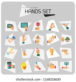 Hands icon set. Handshake, fist up, coffee to go, washing hands. Gesturing concept. Can be used for topics like communication, app design, hobby, lifestyle