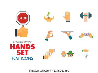 Hands icon set. Handshake, fist up, coffee to go, washing hands. Gesturing concept. Can be used for topics like communication, app design, hobby, lifestyle