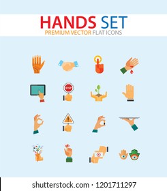 Hands icon set. Handshake, fist up, coffee to go, washing hands. Gesturing concept. Can be used for topics like communication, app design, hobby, lifestyle