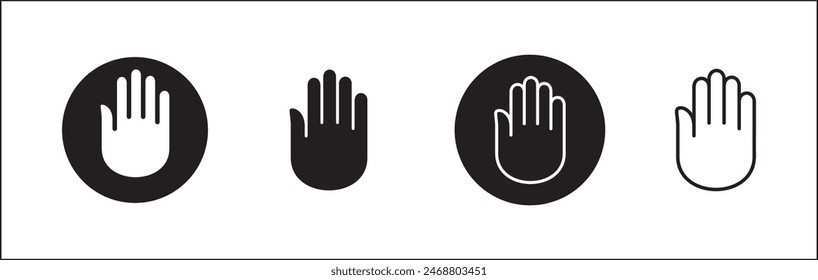 Conjunto de iconos de manos. La mano de la palma dentro del círculo. Levante la señal de mano. Símbolo de gesto de manos. Ilustración de Diseño gráfico de Vector aislado en fondo blanco.