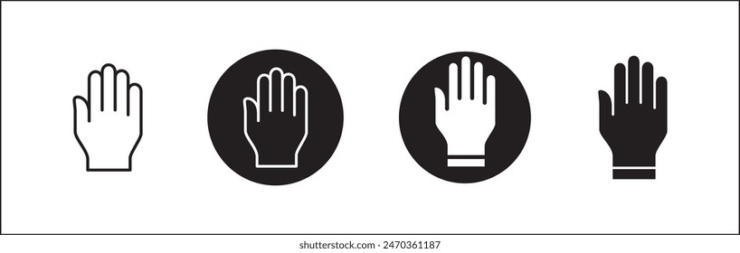 Conjunto de iconos de manos. La mano de la palma dentro del círculo. Levante la señal de mano. Símbolo de gesto de manos. Ilustración de Diseño gráfico de Vector aislado en fondo blanco.