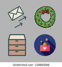 hands icon set. vector set about donation, drawers, email and christmas wreath icons set.