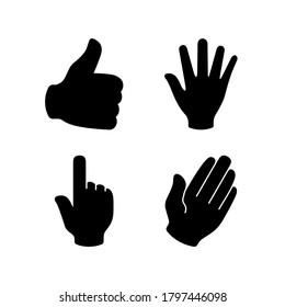 Hands icon set vector. Hand collection set. Thumbs up, Like, Touch, Hello, Stop Hand illustration collection symbol for design, Web design, Infographics, UI, Business and more.