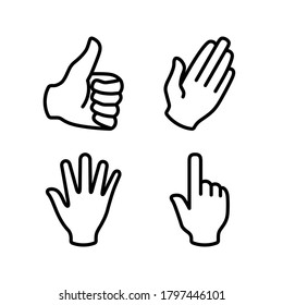 Hands icon set vector. Hand collection set. Thumbs up, Like, Touch, Hello symbol illustration