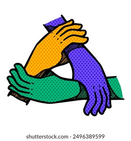 Hands icon team work concept halftone color vector illustration