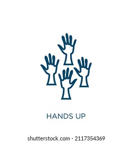 hands up icon. Thin linear hands up outline icon isolated on white background. Line vector hands up sign, symbol for web and mobile