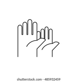 Hands icon in thin outline style. Anatomy human family care kids adult parents