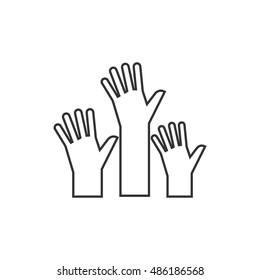 Hands icon in thin outline style. Anatomy human family care contribute