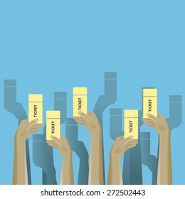 Up hands icon with tickets. Vector illustration for posters, banners and greeting card