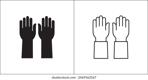 Hands icon. Two hands facing down sign. Raised hands symbol. Vector stock illustration logo design. Symbol of participate, surrender, busted, lose.