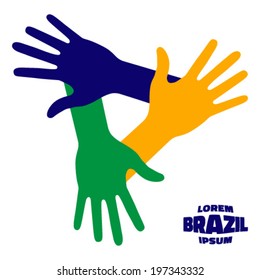 Hands Icon using Brazil flag colors 2016, vector illustration 