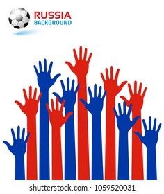 Hands up icon using Russia flag colors 2018. Soccer ball. Vector illustration 