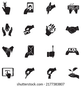 Hands Icons. Black Flat Design. Vector Illustration.