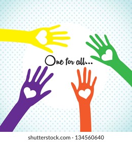 Hands Icons different concepts (One for All Colorful hands)