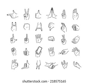 Hands. Icons. Gestures. Hand drawn vector illustration. Isolated. Doodle.