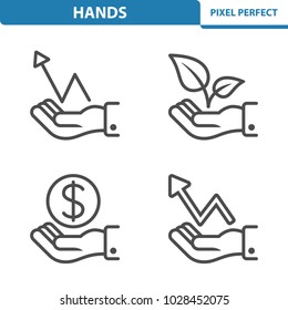 Hands Icons. Professional, pixel perfect icons optimized for both large and small resolutions. EPS 8 format. 5x size for preview.