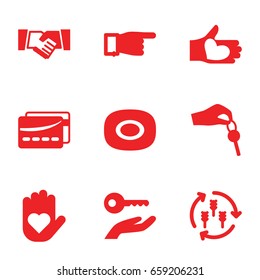 Hands icons set. set of 9 hands filled icons such as harvest, soap, pointing, hand with heart, hand with key, card