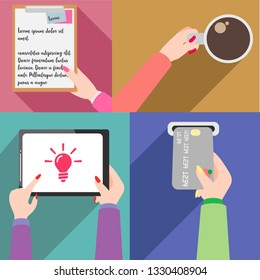 Hands Icons Set, Flat Design Vector illustration