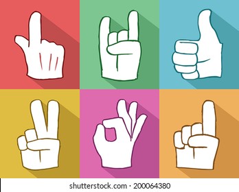 Hands Icons Set, Flat Design Vector Illustration