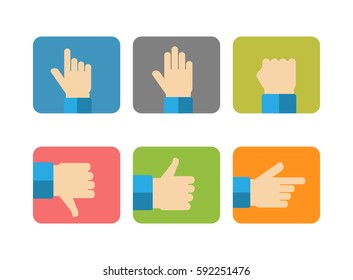 Hands Icons Set, Flat Design Vector illustration. Eps10.