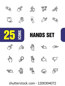 Hands icons. Set of  line icons. Thumbs up, gift, direction sign. Gesture concept. Vector illustration can be used for topics like networking, communication, signs and symbols