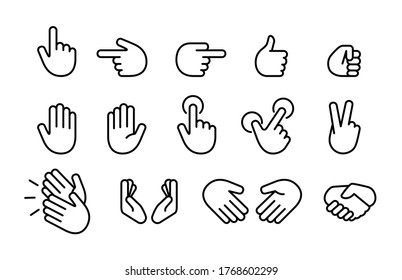 Hands icons set in outline design