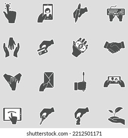 Iconos de mano. Diseño de pegatinas. Ilustración vectorial.
