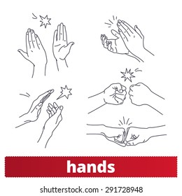 Hands icons: thin lines signs vector set. Applause, fist bump, high five.