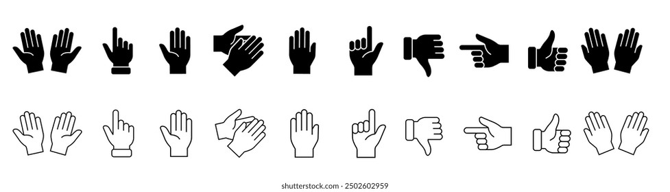 Vector de iconos de manos. Símbolos de brazos de gesto. Manos con diferentes gestos y posiciones. Vector
