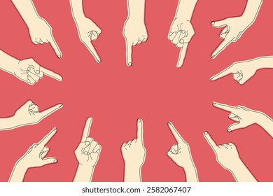 Hands with index fingers around background with empty space for text. Human hands pointing at something. Vector