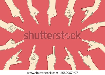 Hands with index fingers around background with empty space for text. Human hands pointing at something. Vector
