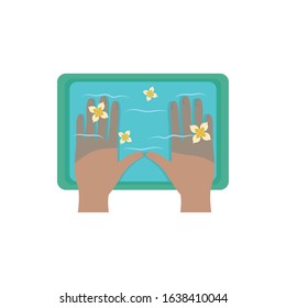 Hands inside water box design, Spa center healthy lifestyle care wellness relaxation skin therapy and female theme Vector illustration
