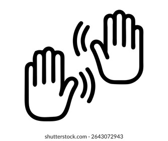 mãos interagindo, um ícone de gesto de toque digital, gráfico contornado de duas mãos fazendo um toque ou ação de gesto, sugerindo interação ou um toque, mão, mãos, interação, comunicação, gesto, ico