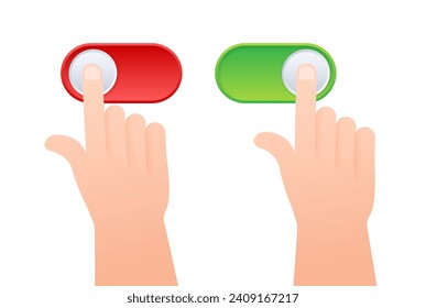 Hands Interacting with Red and Green Toggle Switch Buttons. Vector stock illustration