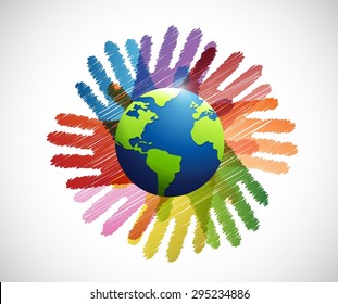 hands international diversity colors illustration design over white